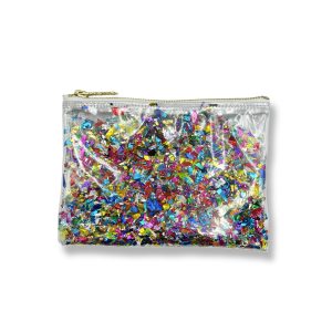 Clear confetti midi clutch