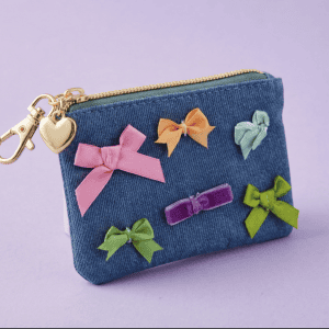 Bella denim and bows keychain pouch