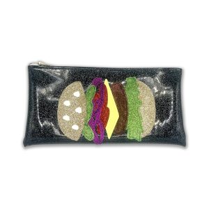 Cheeseburger in glitter black clutch