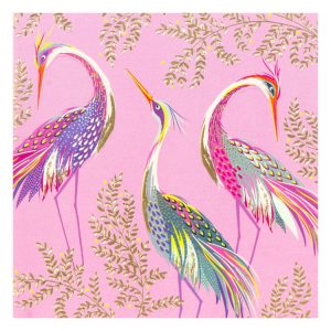 Three cranes on pink Sara Miller card