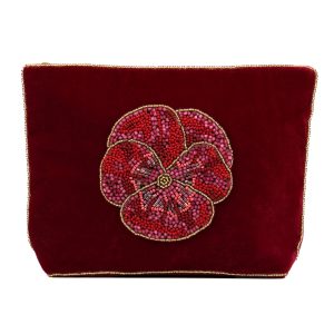 Dark pink medium pansy beaded pouch