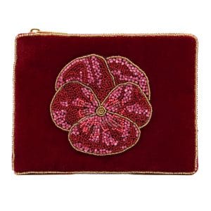 Dark pink winter pansy small beaded pouch